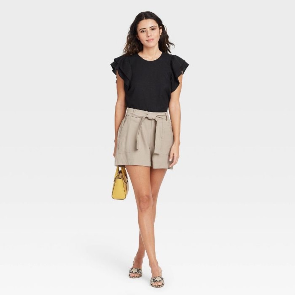 Ruffle Short Sleeve Linen Top
